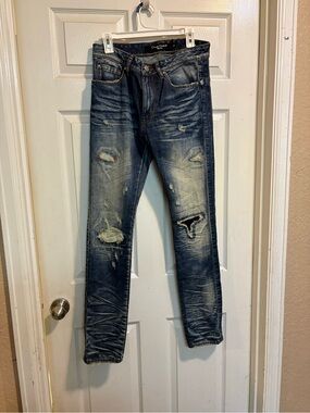 Play Cloths vintage Men's Skinny Distressed Dark Blue Jeans